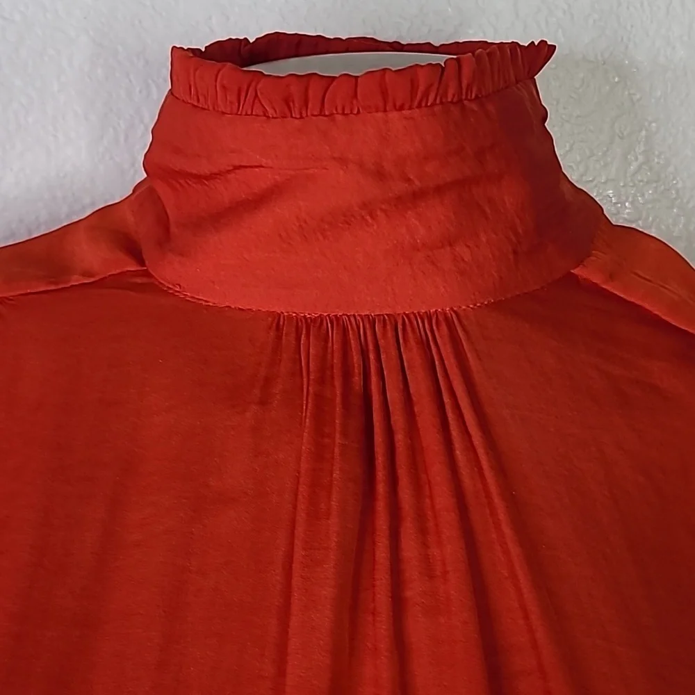 Zara Blouse Size Large Red Mock Neck Ruffle Detail Festive Holiday Party EUC - Picture 5 of 11